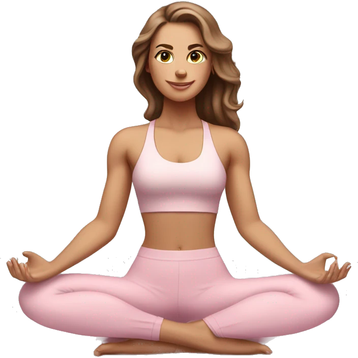 White girl with brown hair in light pink workout set on yoga mat emoji
