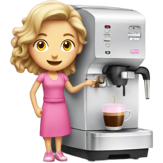 A coffee machine with a girl in pink emoji