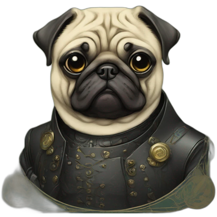 A cyberpunk pug in Art Nouveau style during 1910 emoji