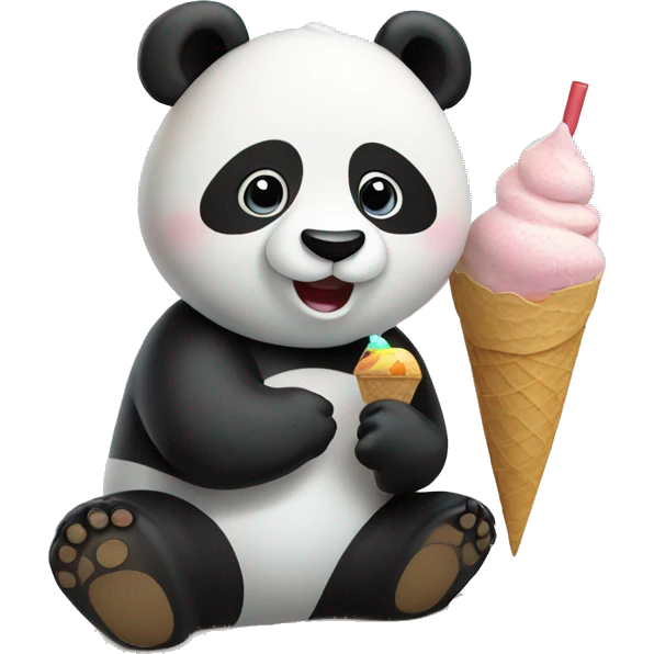 A standing panda with ice cream on the beach emoji