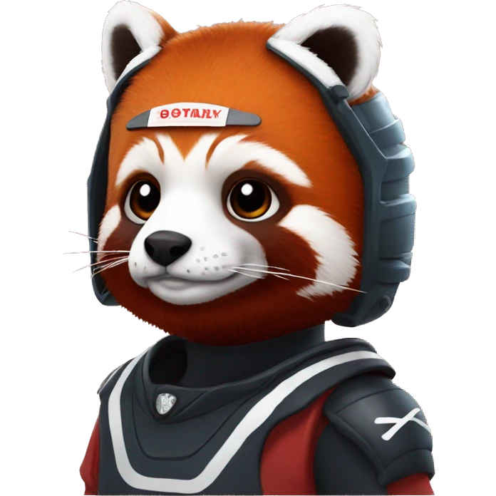 red panda with hockey helmet on that has a red tinted clear face mask emoji