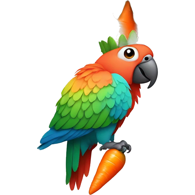 Parrot wearing a carrot hat emoji
