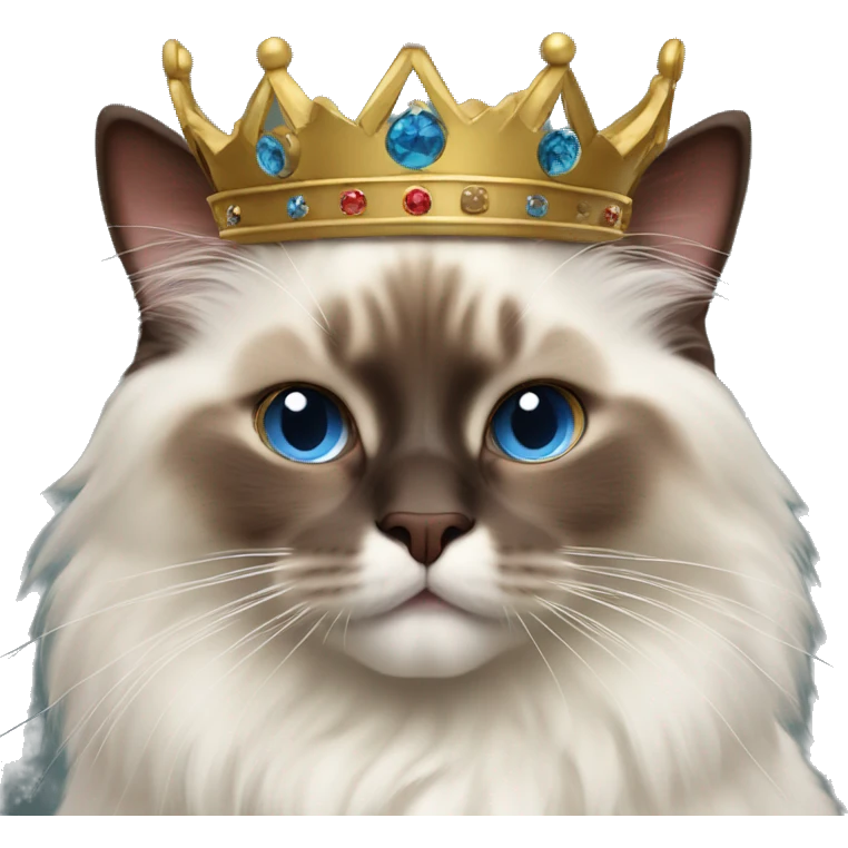 Chocolate point ragdoll cat with a king crown emoji