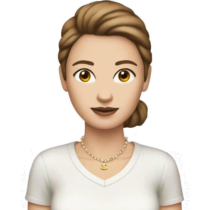 A woman with white skin and brown hair in a Chanel T-shirt emoji