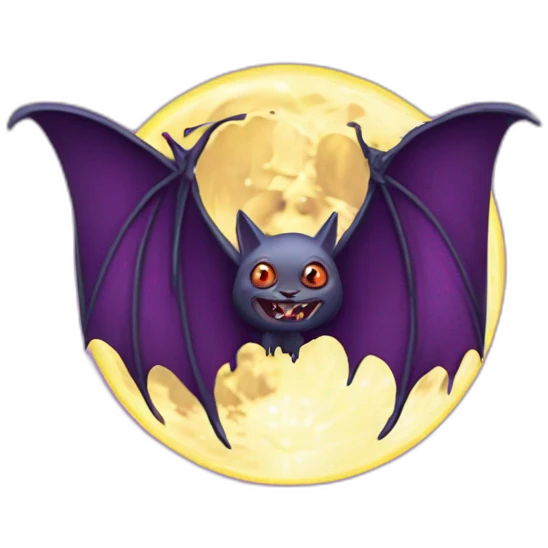 realistic full moon with mad vampire bat purple dripping wings emoji