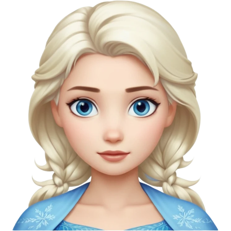 Кинематографический реалистичный портрет Эльзы с мягким естественным освещением и изящно детализированными платиново-русыми волосами Её  выразительные голубые глаза излучают уверенность, спокойное выражение. Портрет отличается мягким чарующим сиянием с прохладной, живописное фото emoji