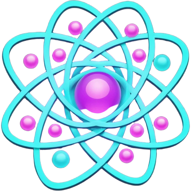futuristic minimalistic logo icon, glowing atom, neon purple (#8B5CF6) and cyan (#00E0FF) glow, representing Atom team creativity and innovation, clean tech design, no face, 1:1 aspect ratio emoji