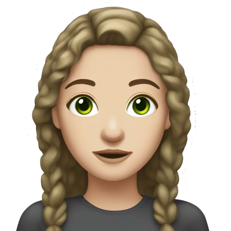 Brunette white girl with green eyes and medium length flippy hair and freckles on nose emoji
