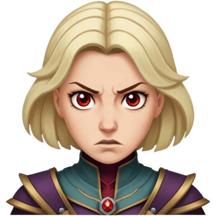 Evelyn from Baldur's Gate 3 with angry expression emoji