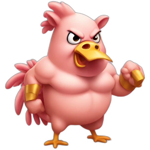 Muscled Chicken beating up pig emoji