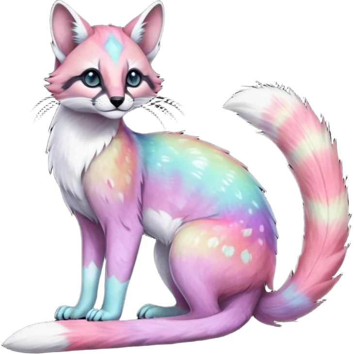 Colorful nebulae nebula starry galactical shiny tropical pale light fruity pastel white glorious iridescent divine exotic cute cool beautiful fantasy-caracal-civet-genet-sergal-vernid-Cacomistle-Trico-oncilla-animal-Fakémon-hybrid-fursona (full body) emoji