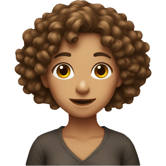 girl with brown curly hair with her hands around her neck in a joking way  emoji