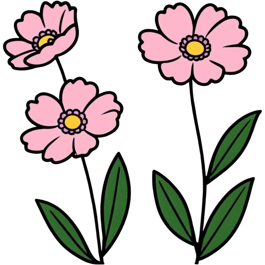 pink flowers, cartoonish, cute emoji