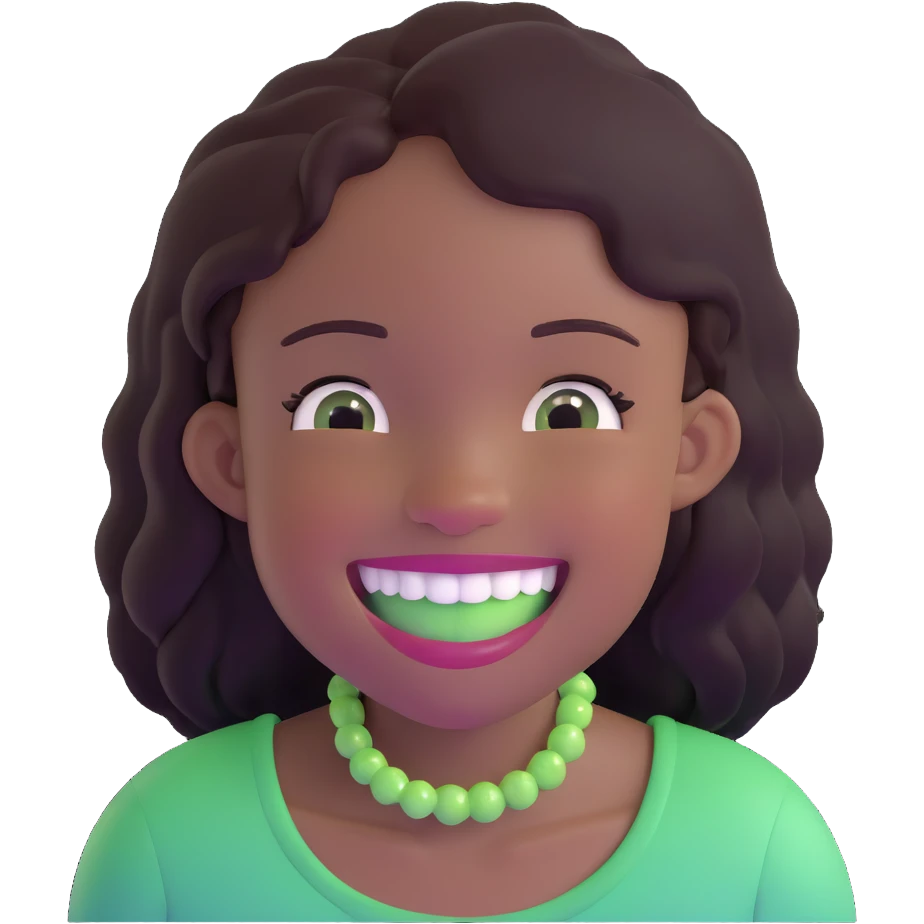 black girl with green braces on her teeth smiling emoji