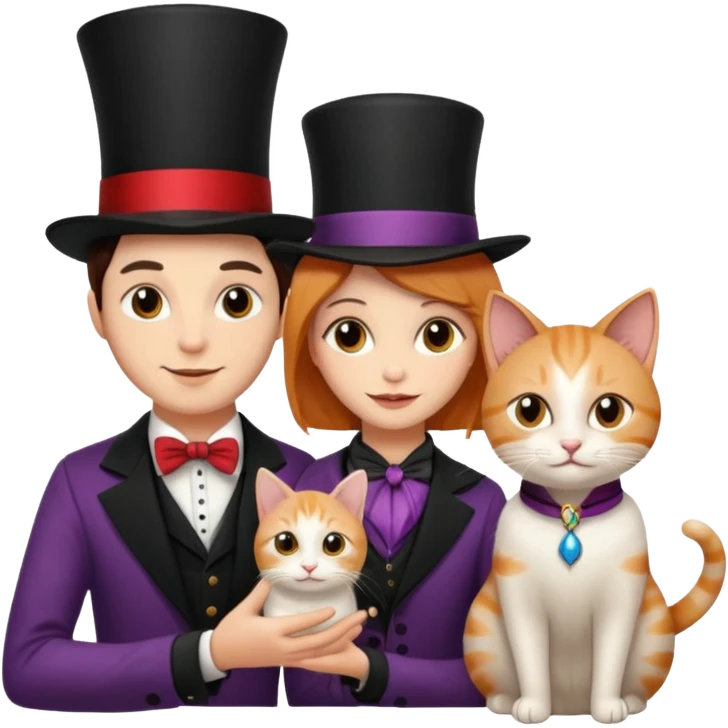 magician couple and their pet cat emoji