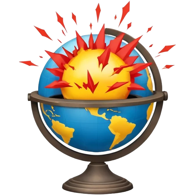 globe with explosion symbols and warning signs representing global conflict emoji