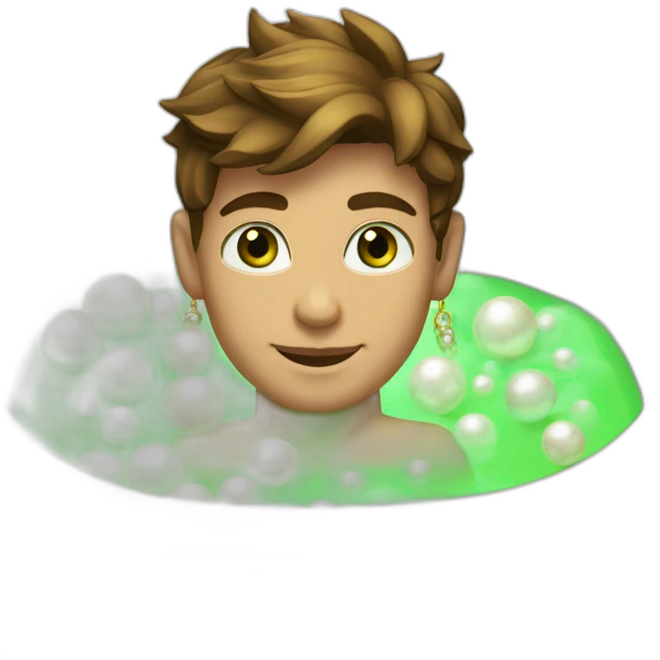 Posh-muscle-boy-brown-hair-green-eyes-pearl-necklace-in-golden-bathtub emoji
