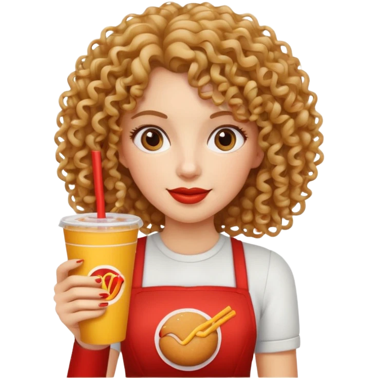curly hair woman holding fastfood drink emoji