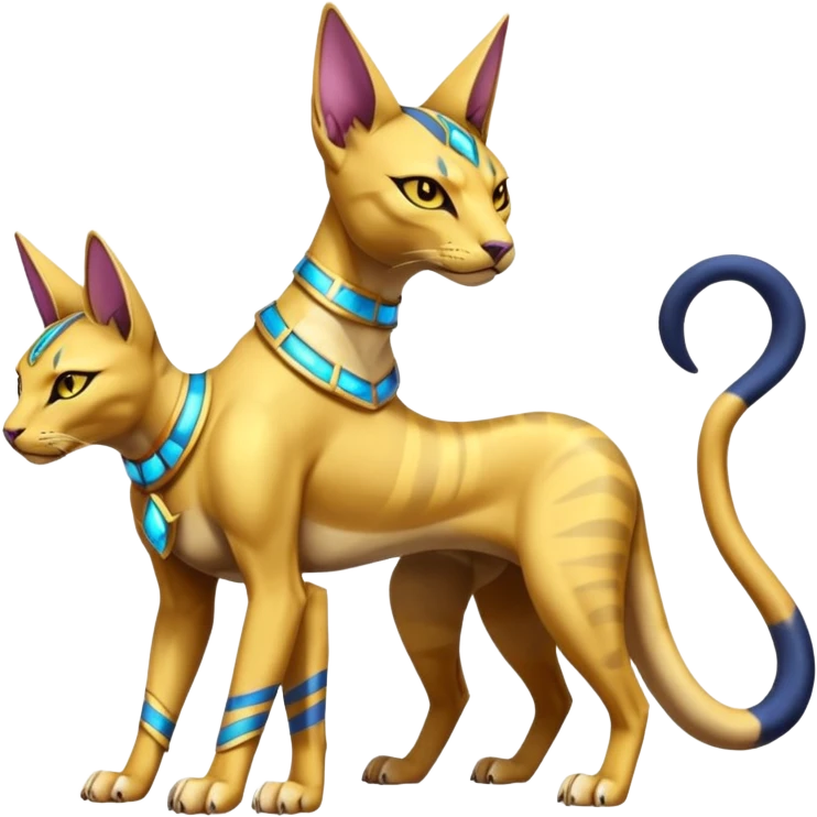 Modern futuristic shiny colorful Bastet-Anubis-Sphynx-Lombax-Zeraora-Renamon-fusion (full body) emoji
