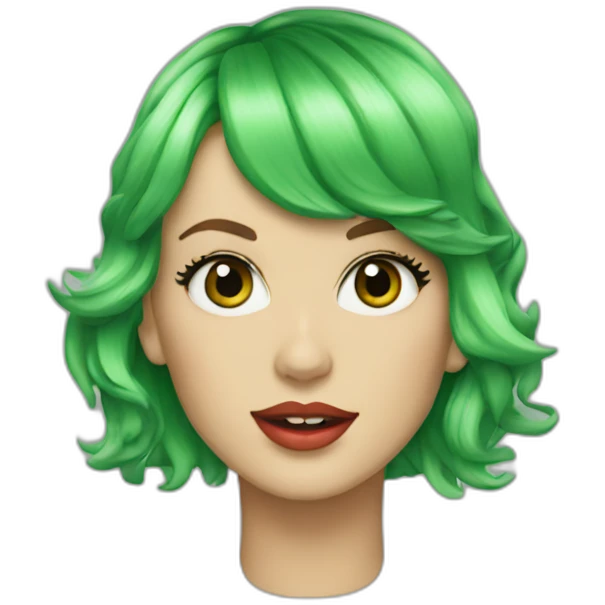 taylor swift with green hair and a green dog emoji