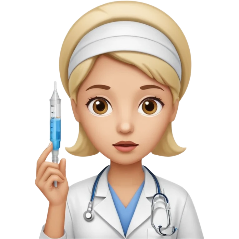 healthcare professional nurse holding a syringe in hand, doubtful expression, wide eyes, mouth in 'O' shape, as if wondering something emoji