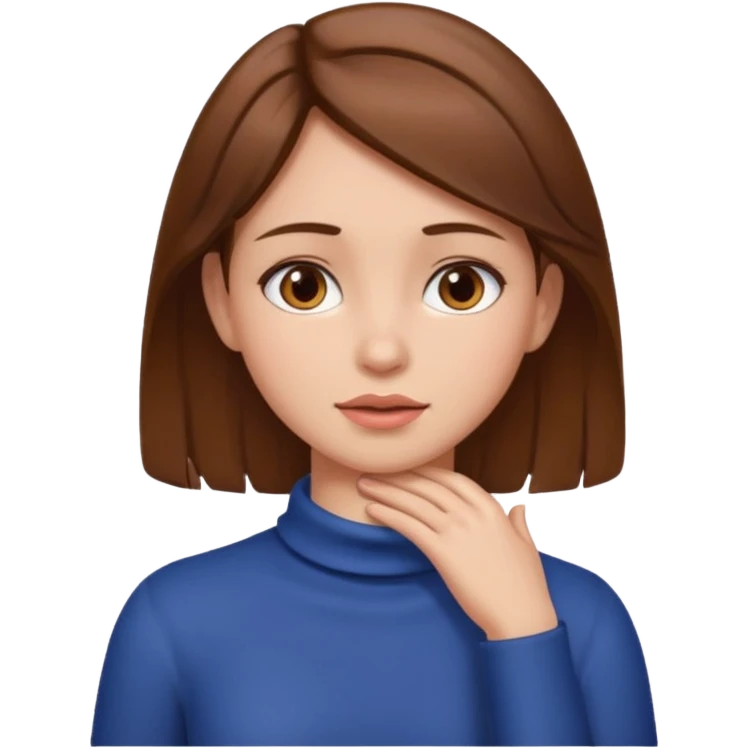 Girl with brown hair with hands on neck emoji