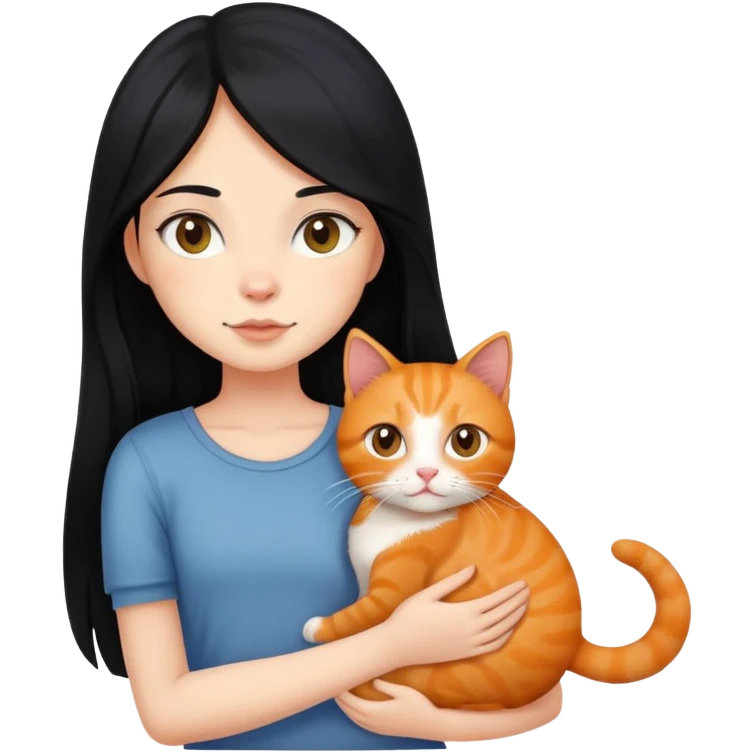 girl with long black hair holding a ginger cat emoji