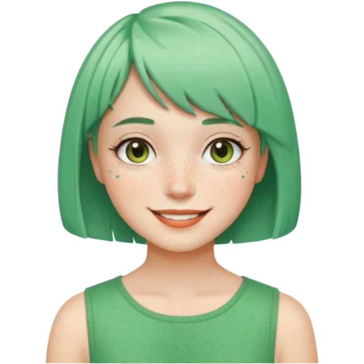 Girl with Mint Bob Cut – short green hair, cheerful smile. emoji