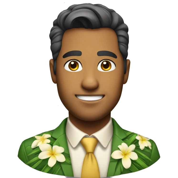 a full portrait of a handsome Hawaiian man with a corporate outfit emoji