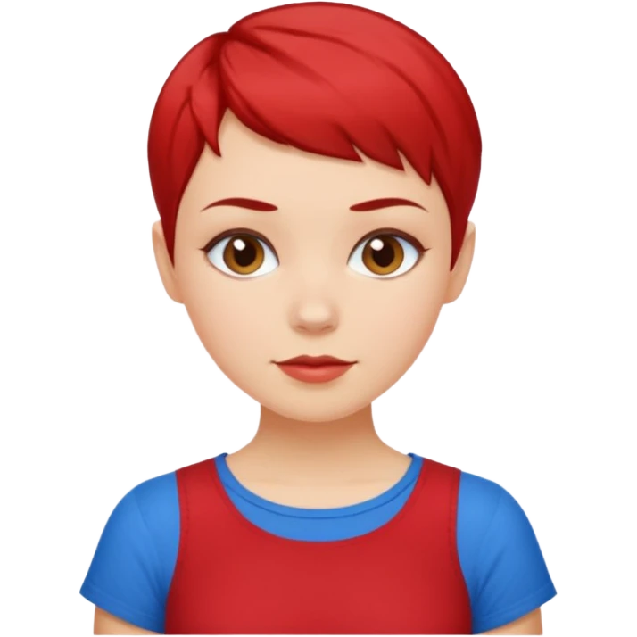 white girl pixie cut red and blue shirt emoji