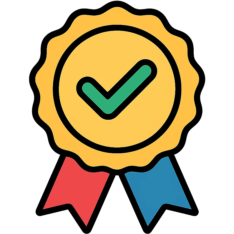vector icon of a seal of trust with gold and colorful elements, elegant and minimalist flat design, isolated on white background, award badge style, 2D flat vector, trending icon look, soft shadows, no text, perfect for commercial use, icon style, new variation 1 emoji