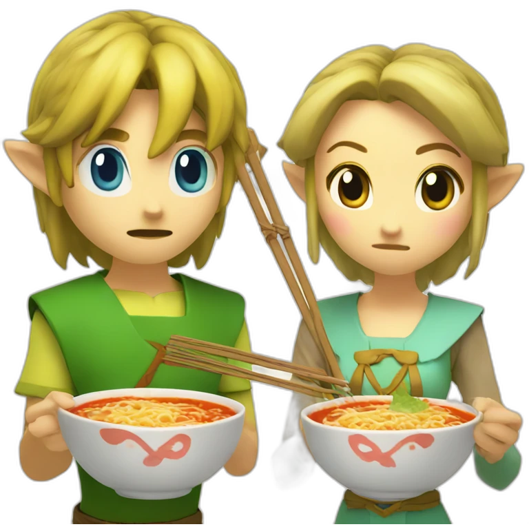zelda and link eating ramen emoji