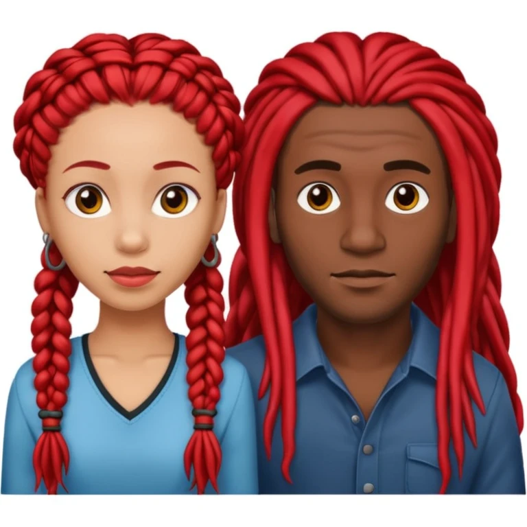 red long dreads lightskin woman and dark hair braids dark skin man  emoji