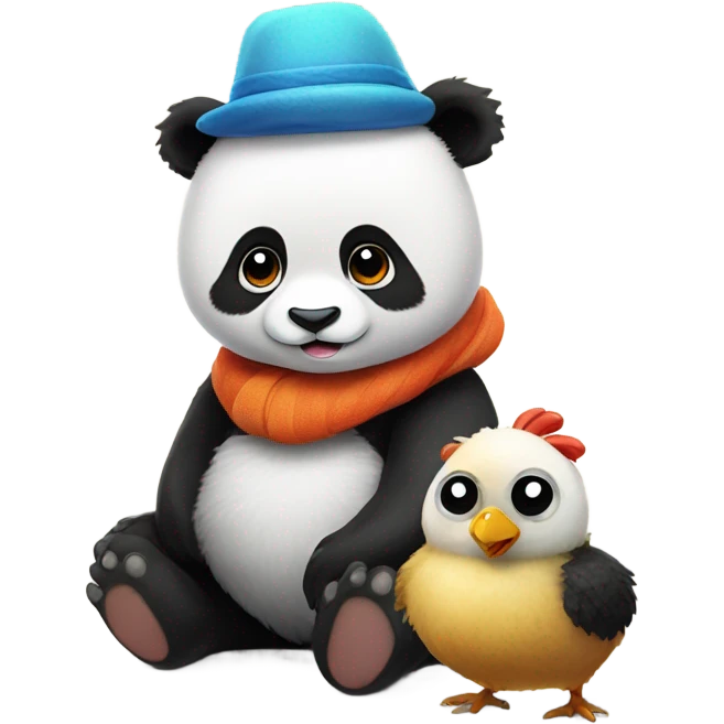 panda with a hat and a pet chicken  emoji