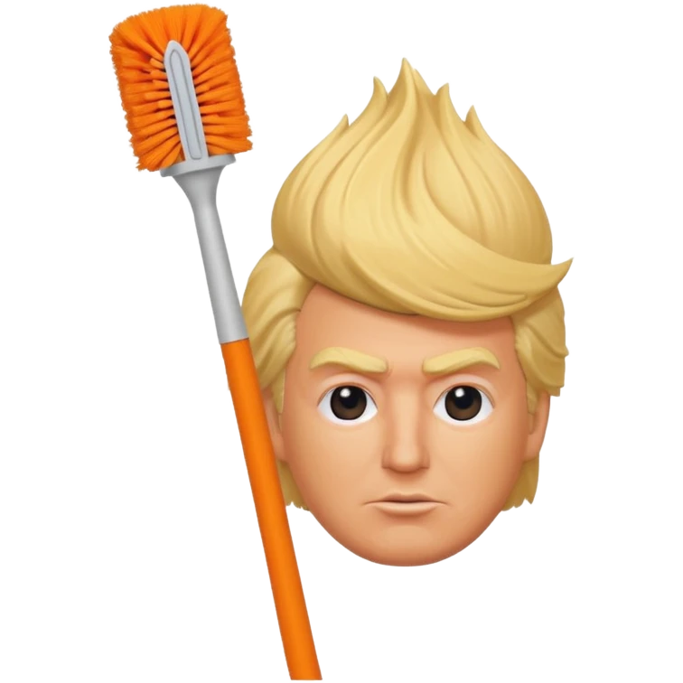 a toilet brush with donald trump face and hair emoji