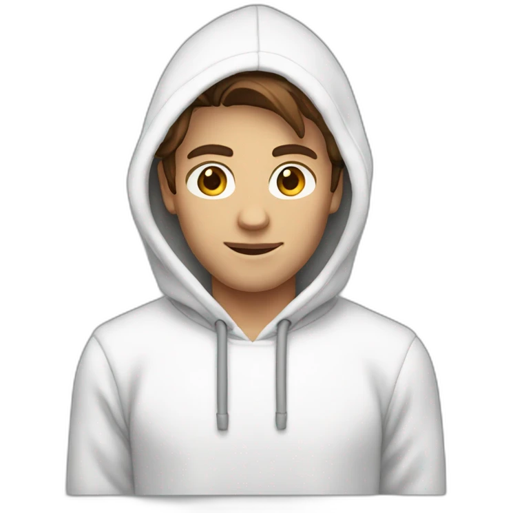 male with brown hair and brown eyes and wears a white hoodie emoji