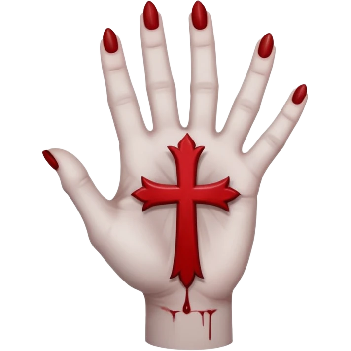 bloody grey hand with upside down satanic cross on the palm  emoji