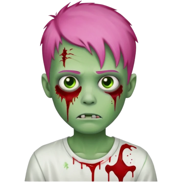 green zombie boy with blood with scratches, pink hair and eyebrows, and a white shirt emoji