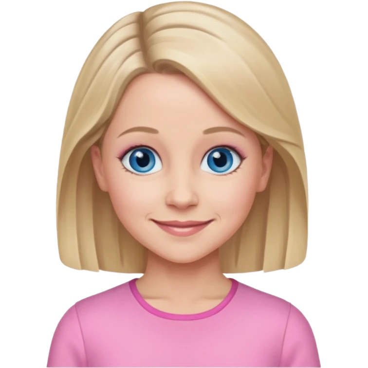 Kellie Bright with blue eyes, pink outfit emoji