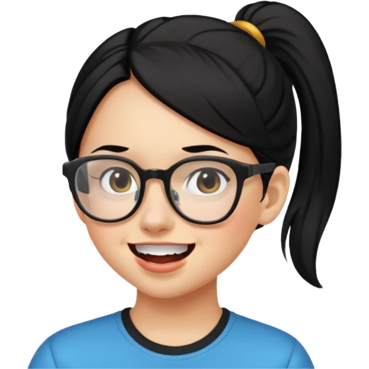여자아이 하나로포니테일 검은머리 덧니+안경 emoji