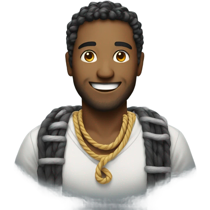 a smiling man with a rope necklace emoji