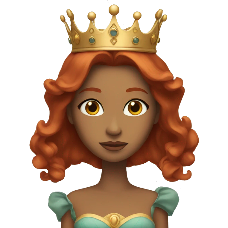 Queen with long redhair and brown eyes and crown emoji