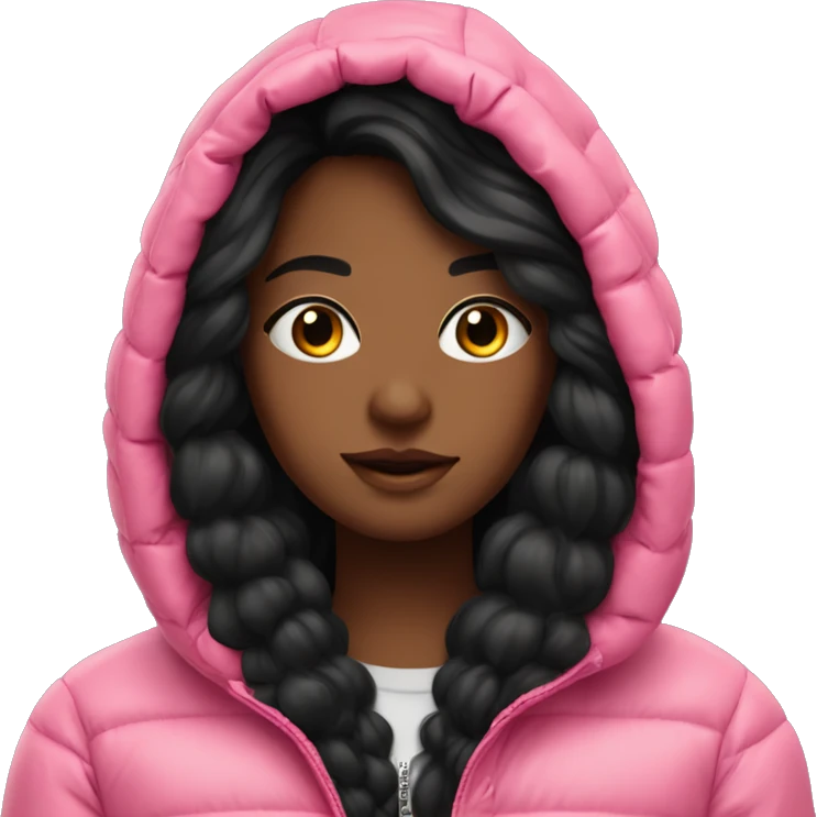 very long black hair pretty dark girl in a pink puffer jacket with hoodie on emoji
