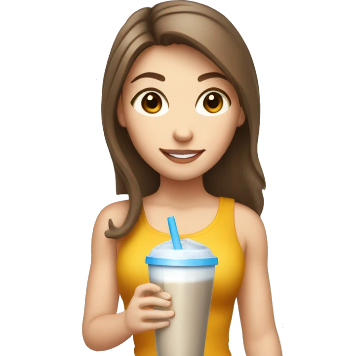 Brown haired white girl drinking protein shake  emoji