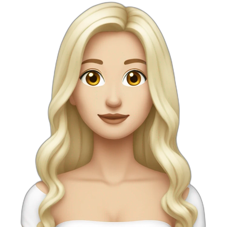 caucasian long hair blonde brown eyes strapless white top gray tight mini skirt emoji