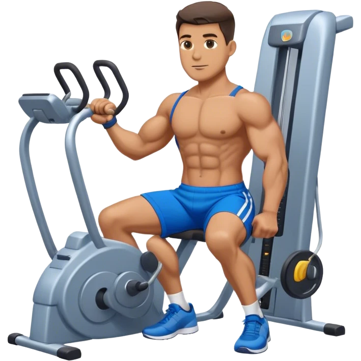 standing fit man with blue shorts cable-machine exercise emoji