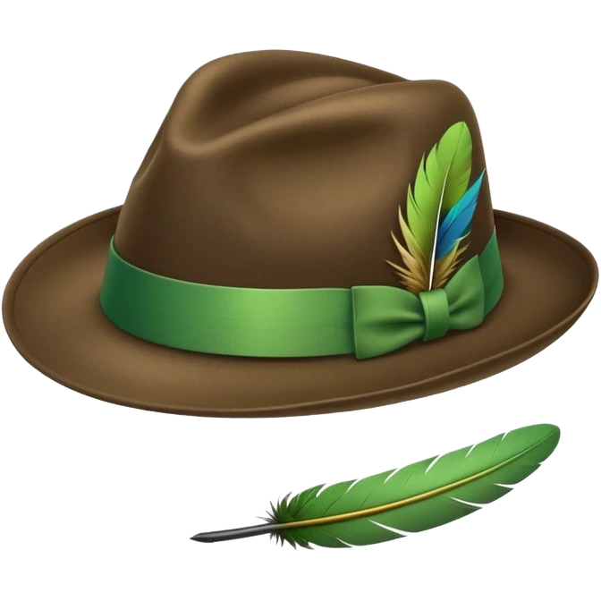 a fedora emoji with a green band, with a feather emoji