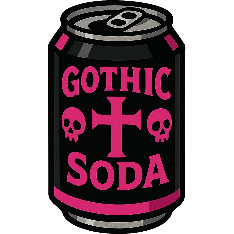 gothic soda can, black and pink colors, vibrant toon style emoji