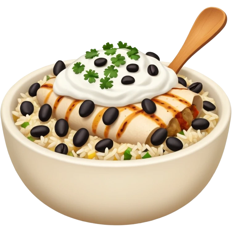 Burrito bowl with chicken, rice, and black beans emoji