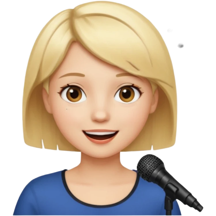 Crea una chica cantando con pelo rubio corto con ojos cafes  emoji